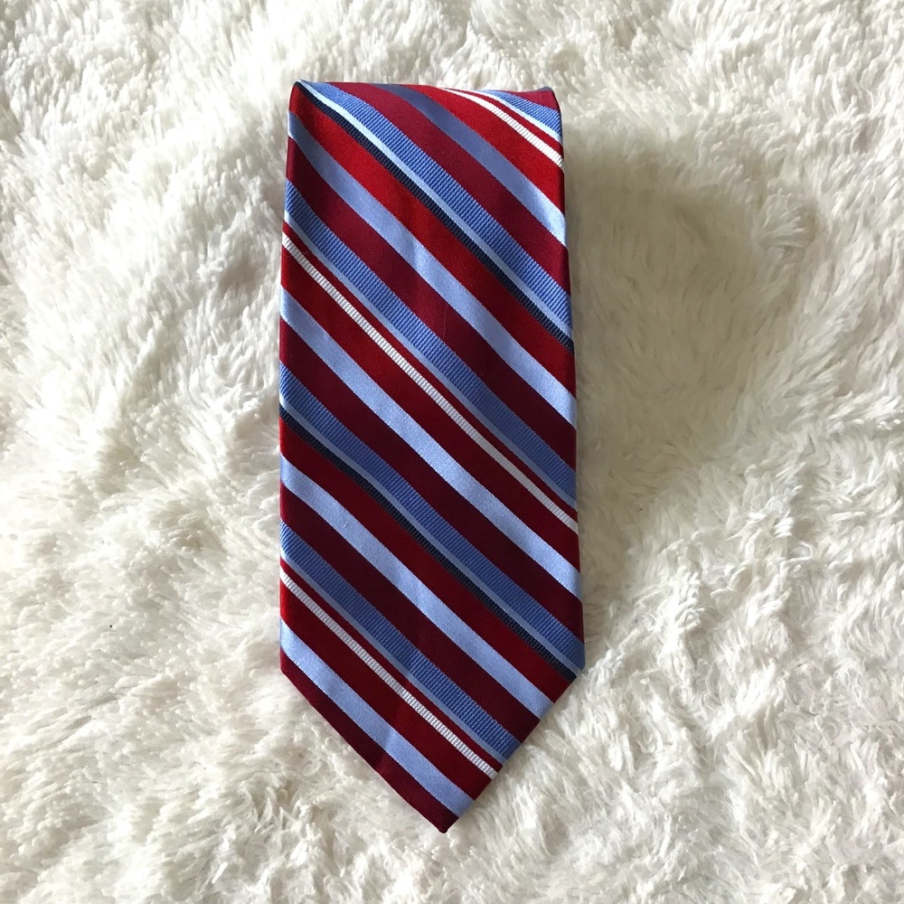 City Of London Silk Blue Red Striped Men Neck Tie Career Business Formal